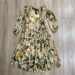 NWT Anthropologie OPT Felicity Dress Floral Roses Yellow